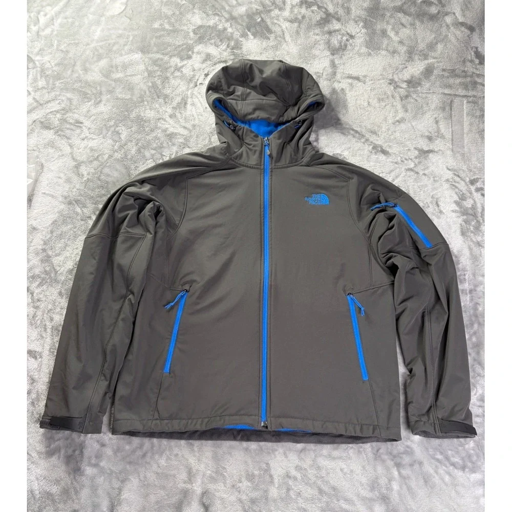 The North Face Jacket Mens L Gray Full Zip Polyester Hooded Zippered Pockets